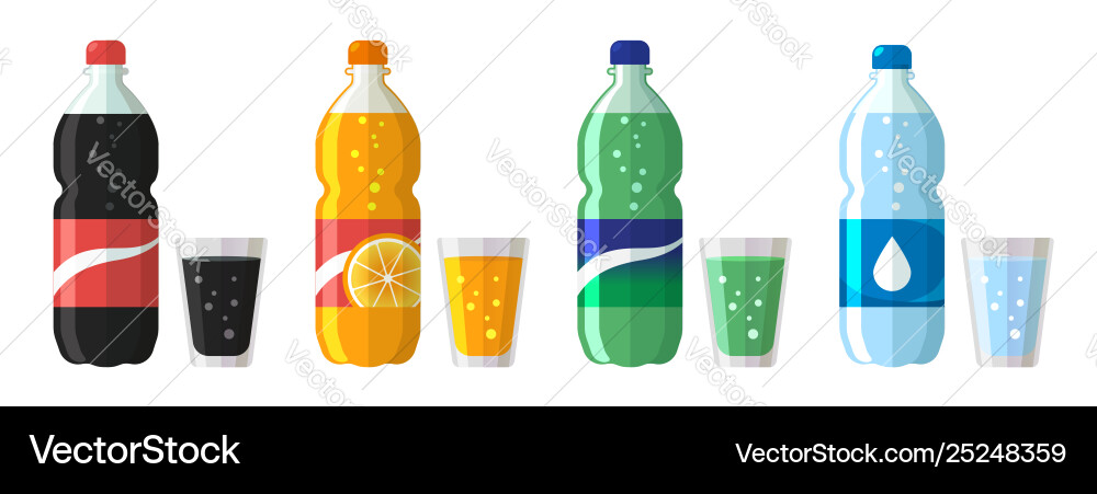 Set Plastikflasche Wasser und süße Soda Set Plastikflasche Wasser und süße Soda vektorbild