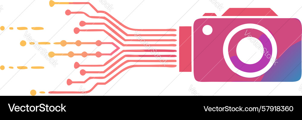 Camera with digital data flow trails design vector image