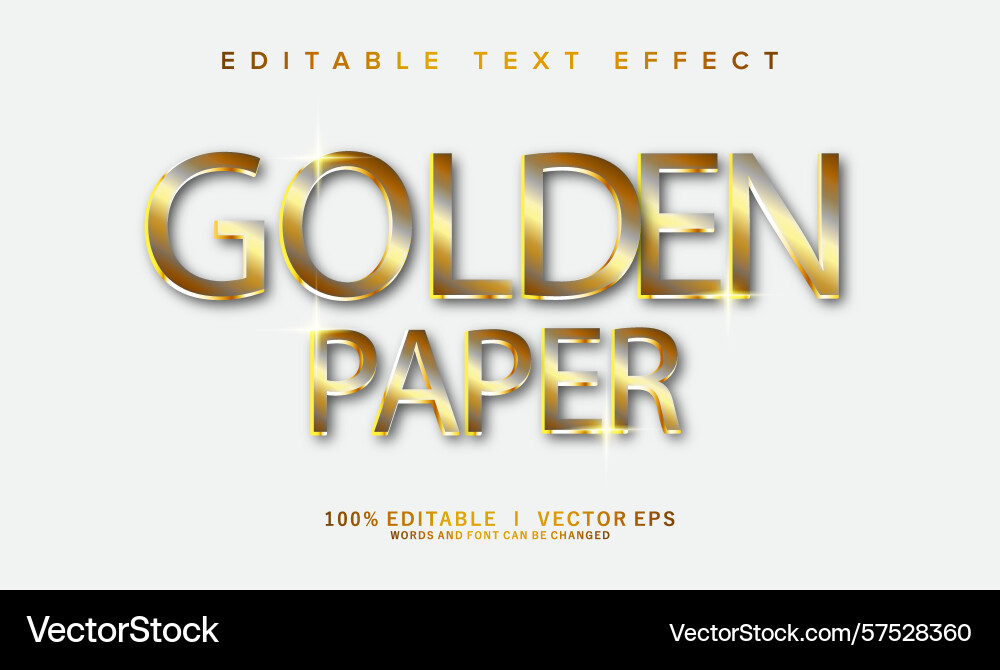 Golden paper text effect with modern style design vector image