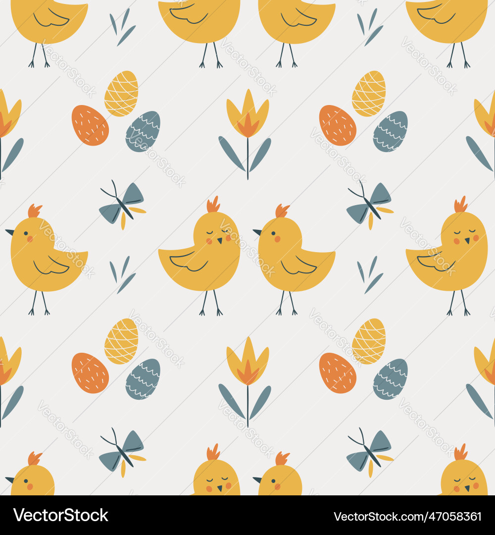 Easter seamless pattern with chicks eggs Easter seamless pattern with chicks eggs vector image