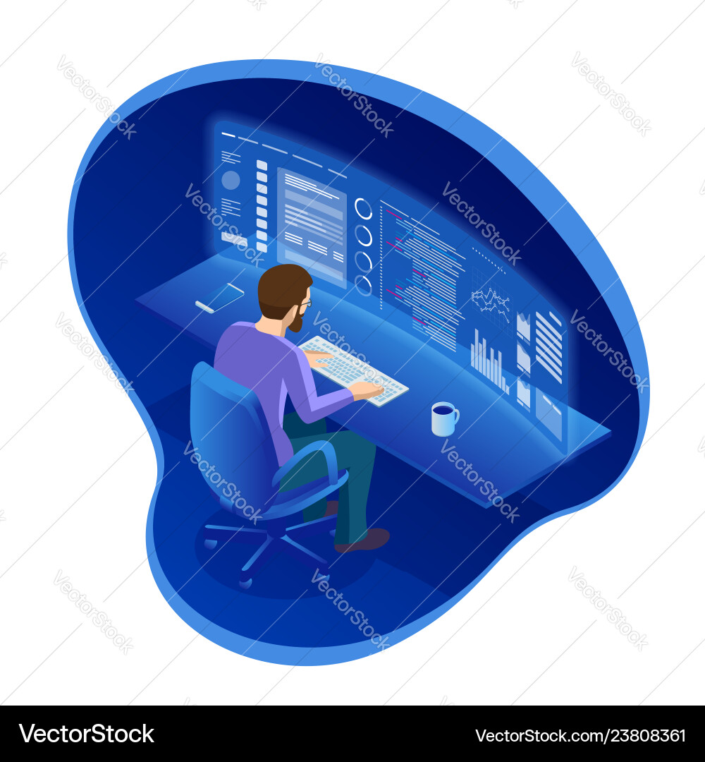 Isometric programmer working in a software develop Isometric programmer working in a software develop vector image