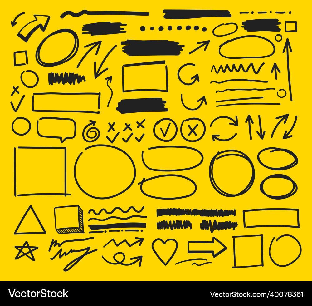 Richten Sie Kurvenlinien Zeiger und Geometrien Doodles Richten Sie Kurvenlinien Zeiger und Geometrien Doodles vektorbild