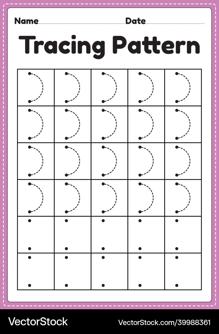 Tracing pattern right curve lines worksheet Vector Image