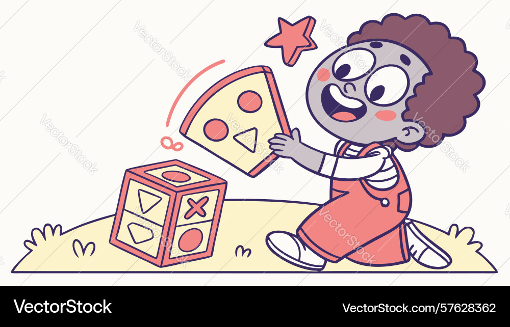 Child playing with building blocks and pizza fun Vector Image