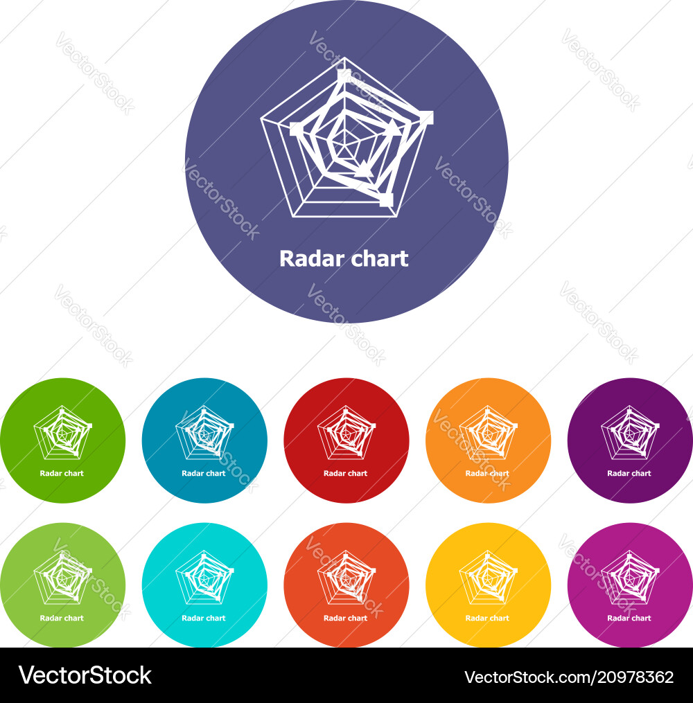 Radar chart icons set color Radar chart icons set color vector image
