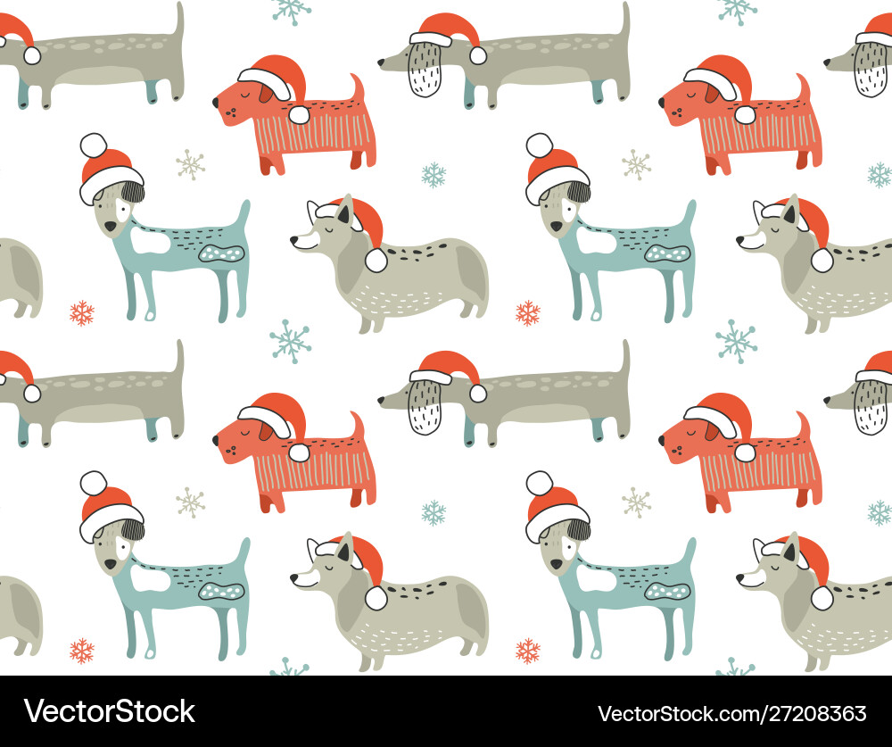 Christmas Dogs Seamless Pattern Vector Image