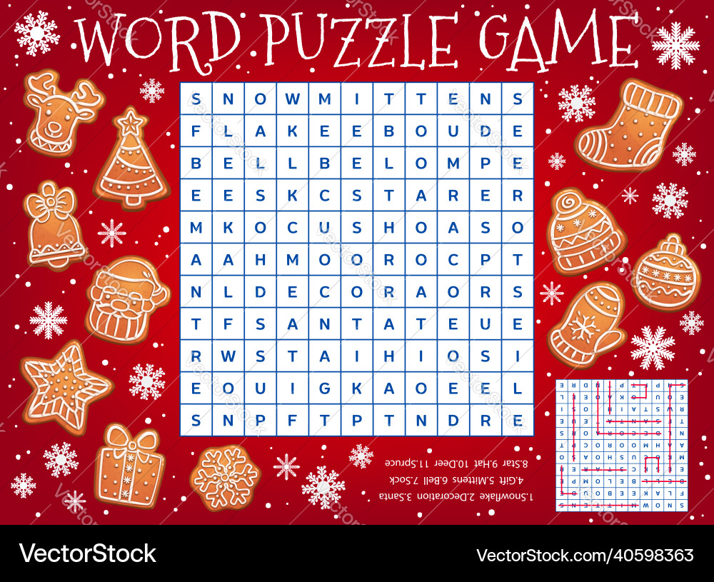 Christmas gingerbread cookies word search game Christmas gingerbread cookies word search game vector image