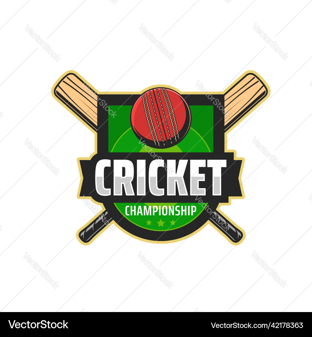 Cricket championship icon with bats and ball Vector Image