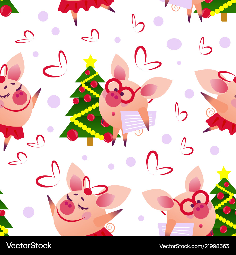Cute seamless pig pattern wth intellegent Cute seamless pig pattern wth intellegent vector image