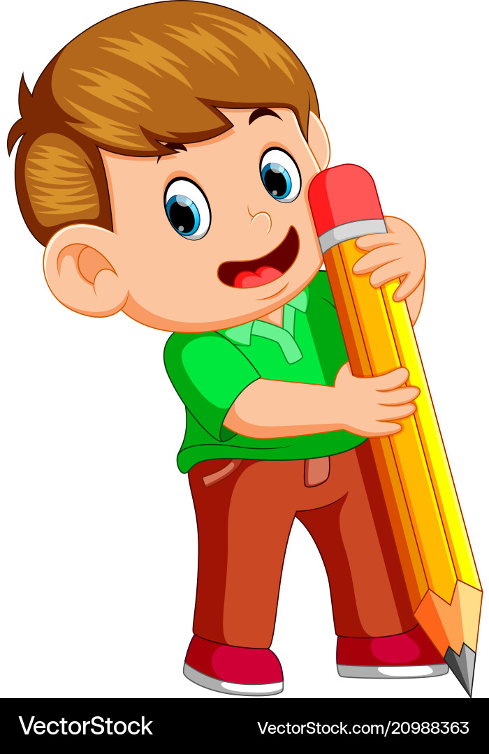 Ein junger Junge mit großem Bleistift Ein junger Junge mit großem Bleistift vektorbild