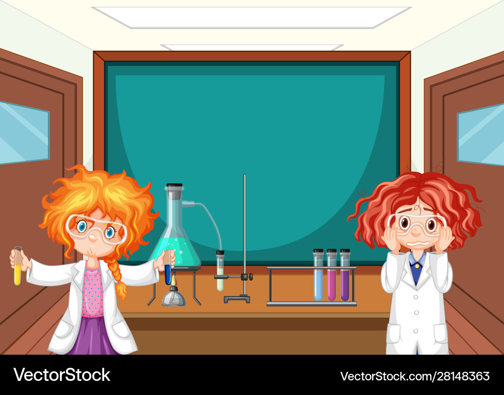 Student in science classroom working with tools Student in science classroom working with tools vector image