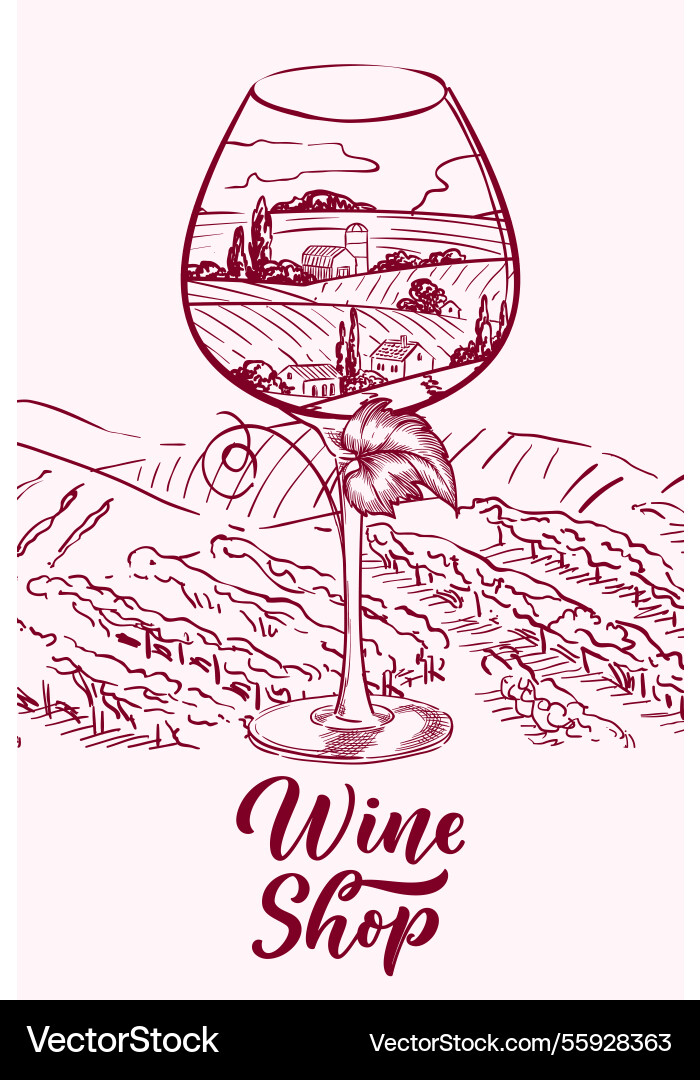 Weinglas mit toskanische Landschaft Weinberg Felder Weinglas mit toskanische Landschaft Weinberg Felder vektorbild