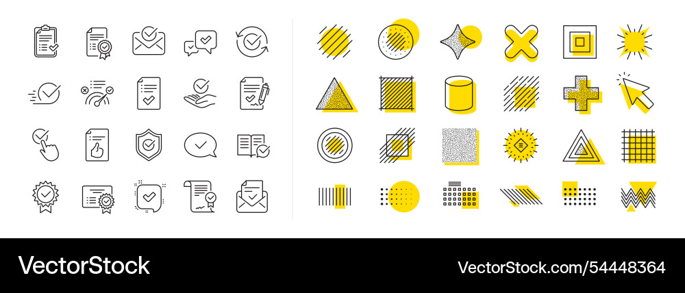 Approve line icons set of check list certificate Approve line icons set of check list certificate vector image