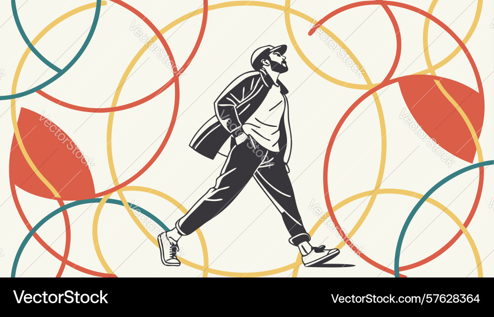 Man walking in urban environment with abstract Vector Image