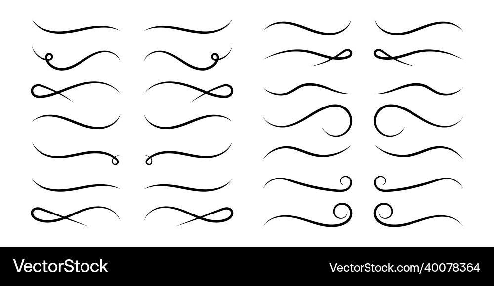 Set decorative lines and scroll swirl elements vector image