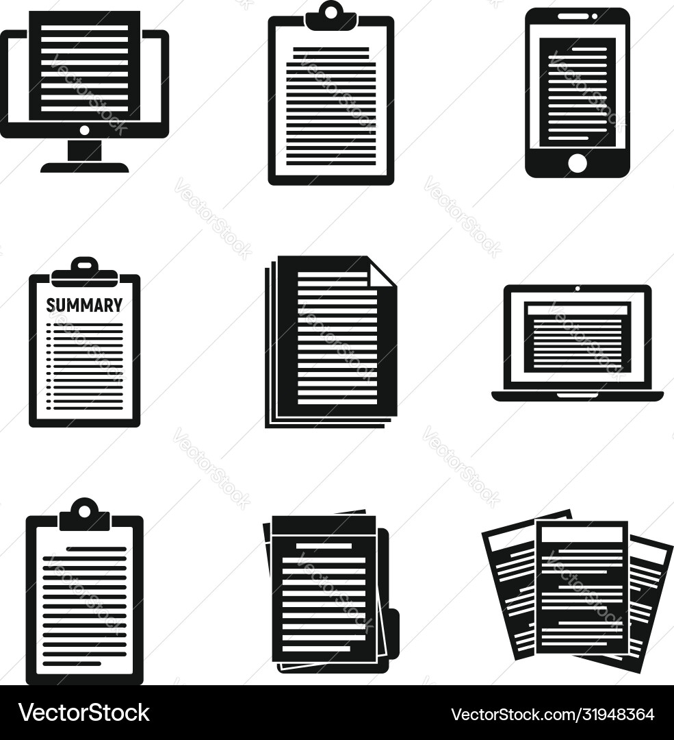 Summary resume icons set simple style Summary resume icons set simple style vector image
