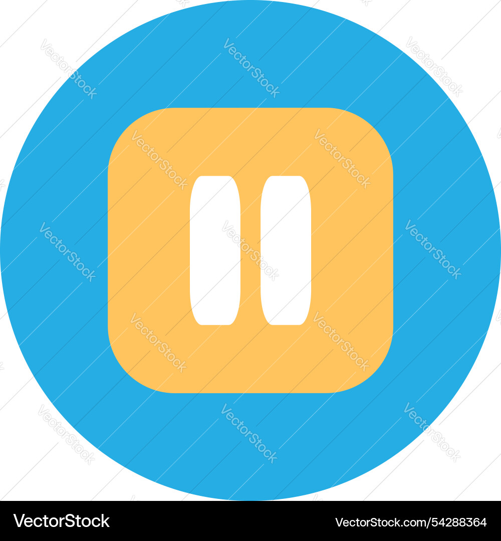 Yellow square pause button on round blue icon Yellow square pause button on round blue icon vector image