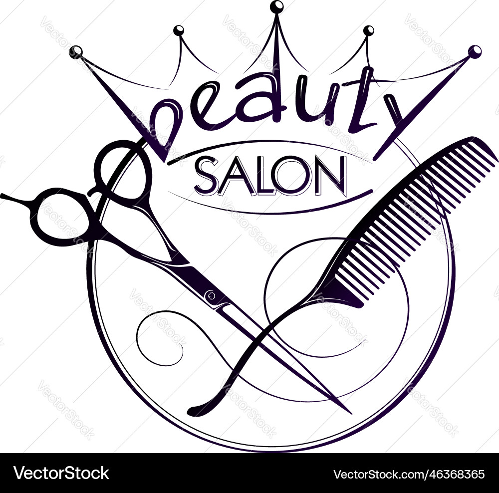 Crown with round frame scissors and comb Crown with round frame scissors and comb vector image