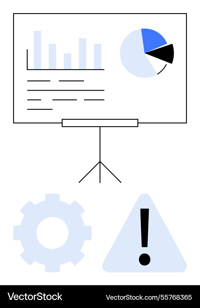 Data presentation with chart gear and warning Data presentation with chart gear and warning vector image