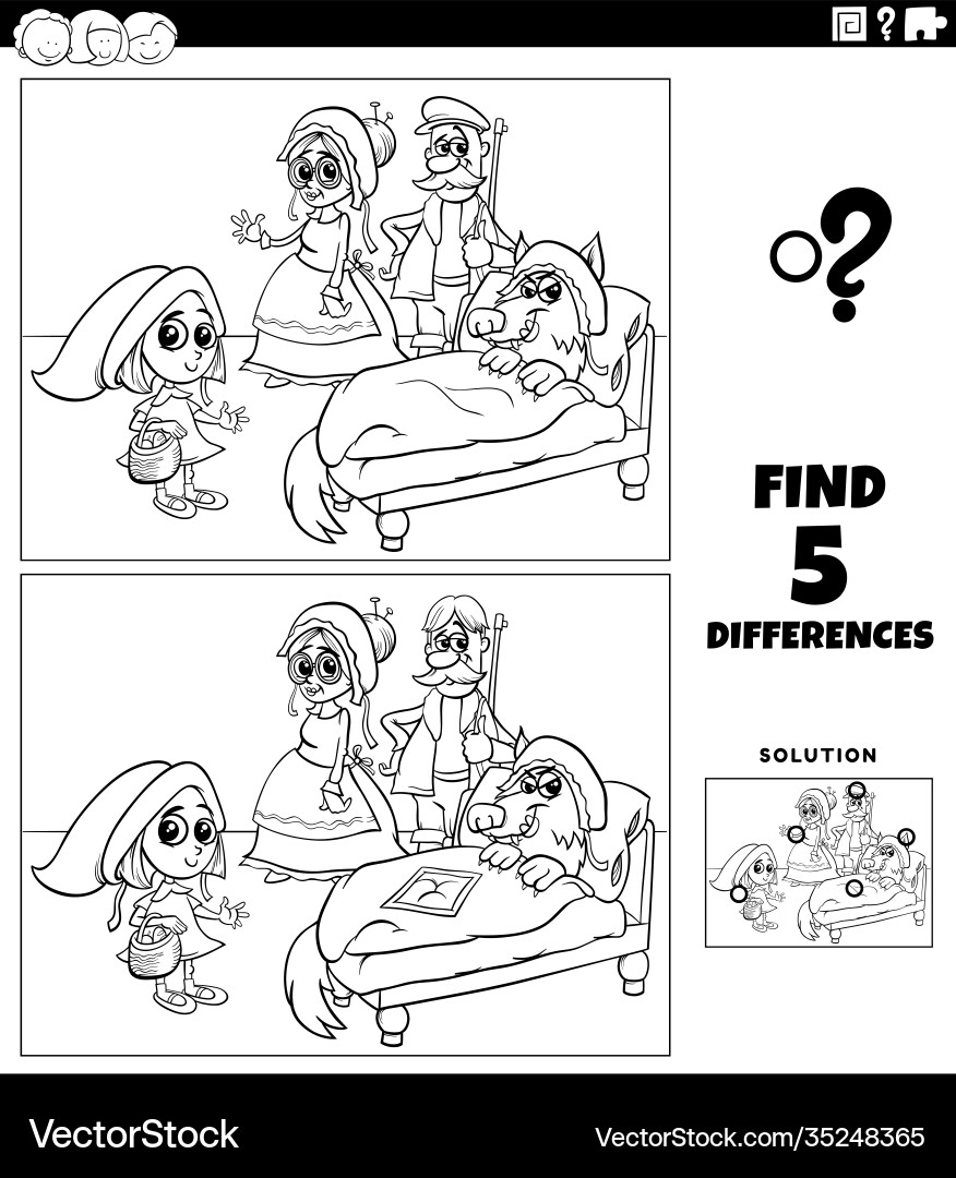 Differences educational game with little red Differences educational game with little red vector image