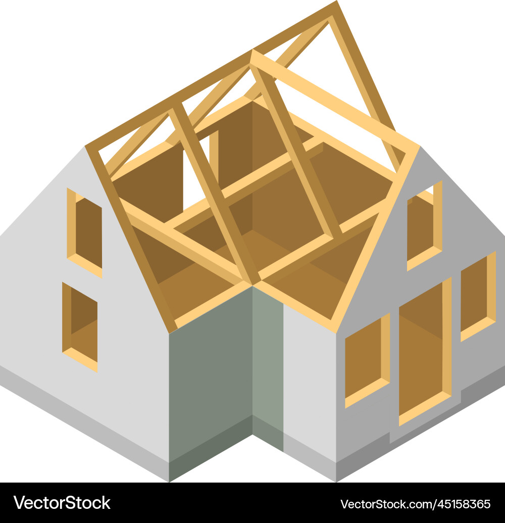House building process isometric construction Vector Image