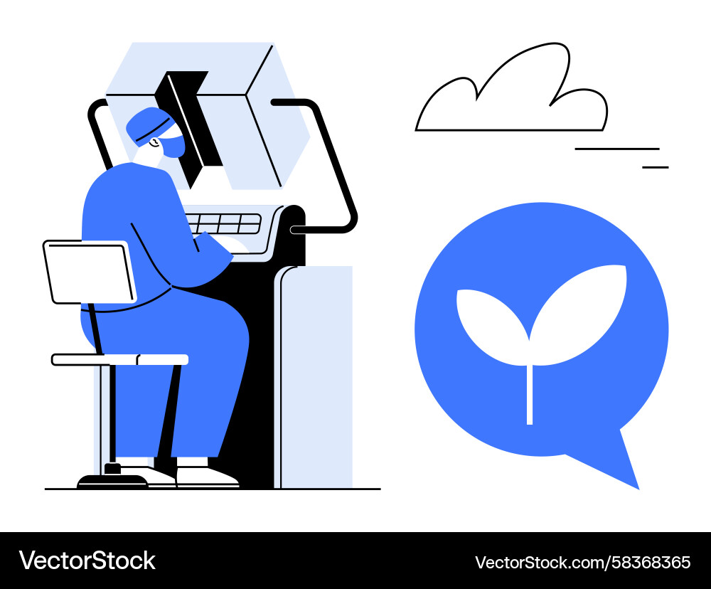 Scientist Operating Advanced Machine Vector Image