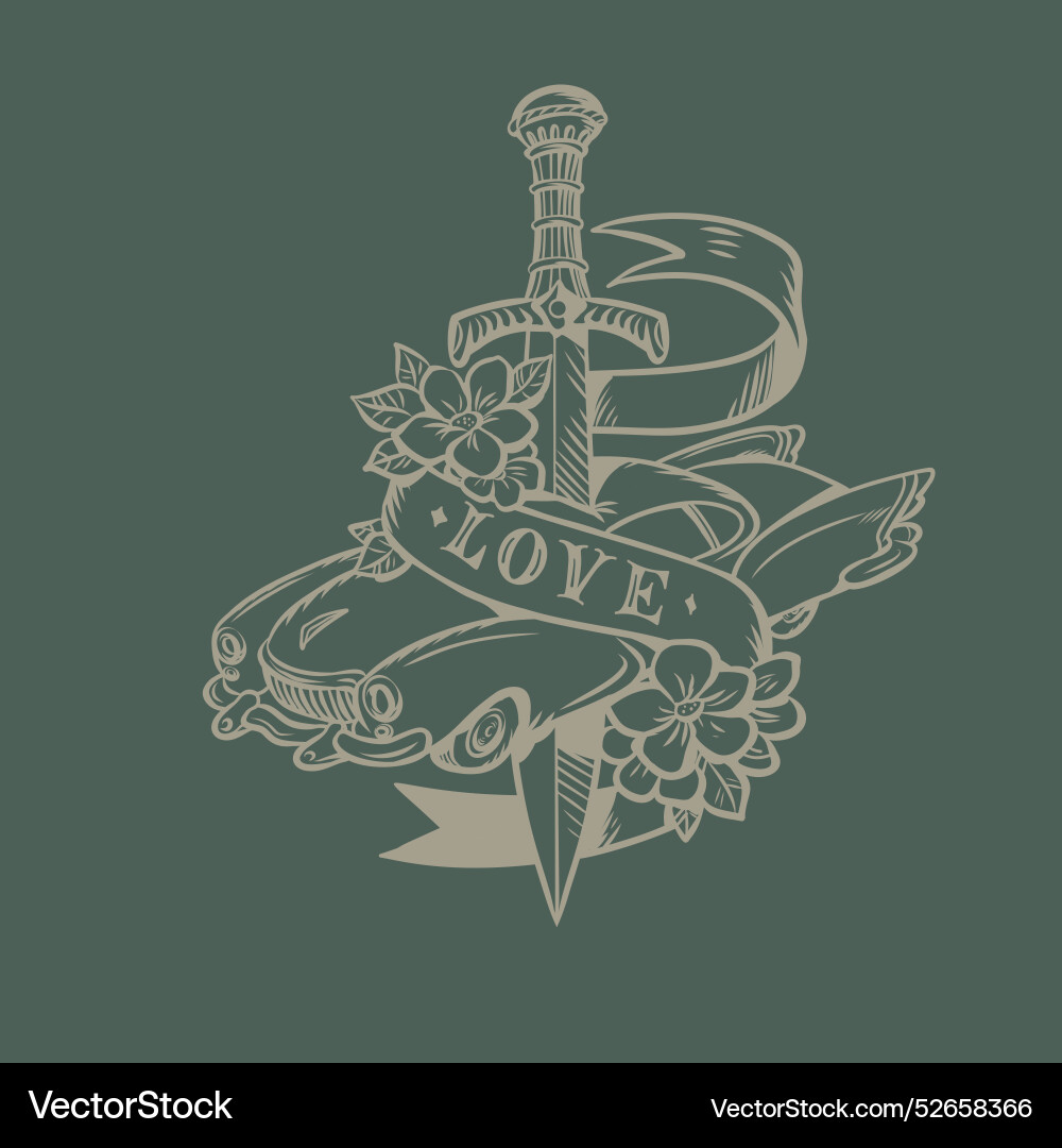 A sword pierces car with the inscription love A sword pierces car with the inscription love vector image