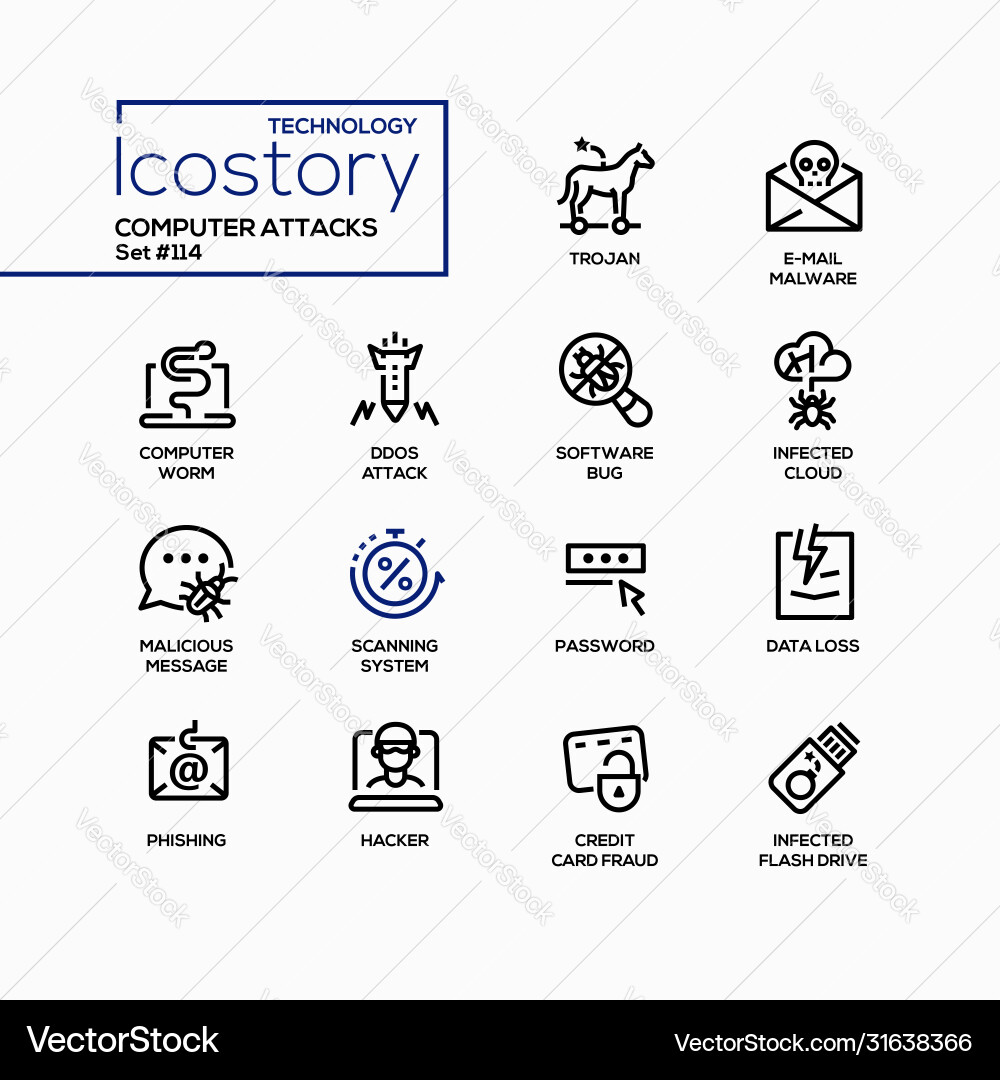 Computer attacks - colorful line design style Computer attacks - colorful line design style vector image