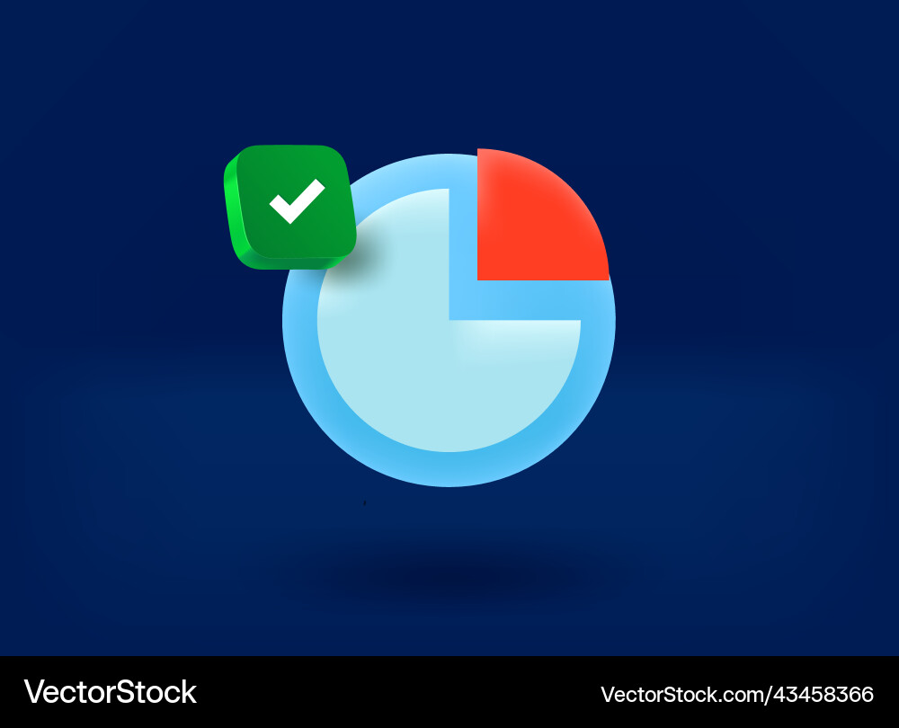 Pie chart with checkmark icon 3d vector image