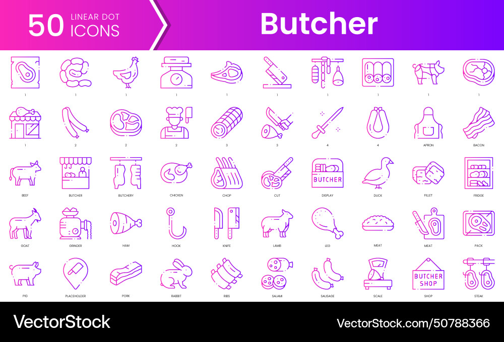 Set of butcher icons gradient style icon bundle Set of butcher icons gradient style icon bundle vector image
