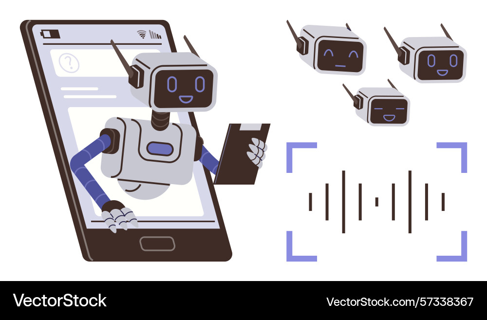 Chatbot robot interacting through smartphone with Chatbot robot interacting through smartphone with vector image