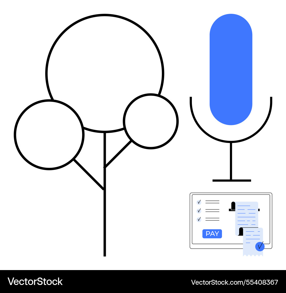 Microphone beside binary tree diagram and digital Microphone beside binary tree diagram and digital vector image