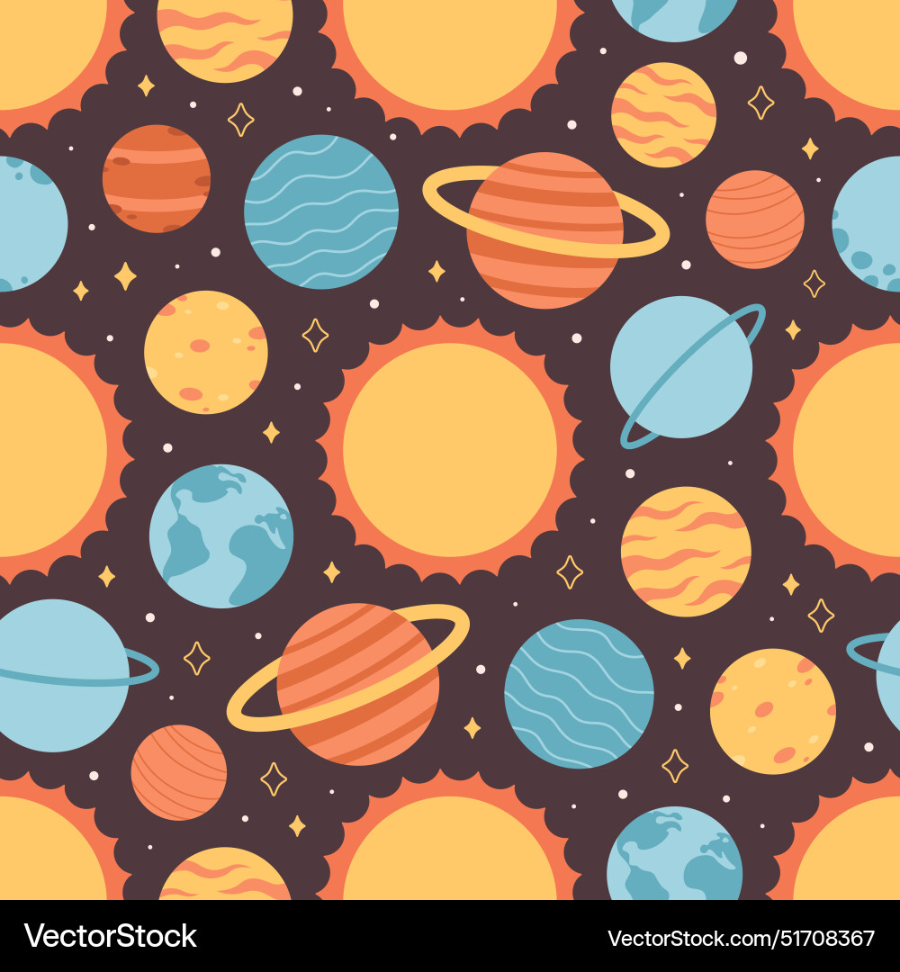 Seamless pattern with planets and space printing Seamless pattern with planets and space printing Vector Image