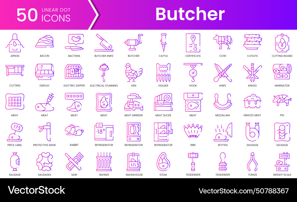 Set of butcher icons gradient style icon bundle Set of butcher icons gradient style icon bundle vector image