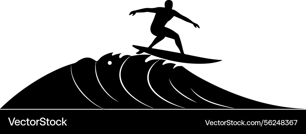 Surfer riding a cresting wave in dynamic pose Vector Image