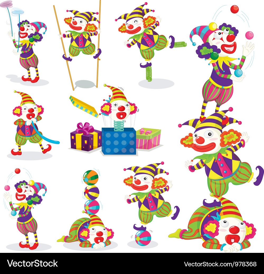 Clowns Performing Circus Tricks Vektorbild