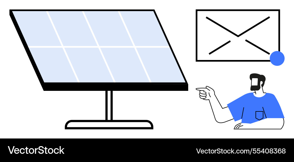 Man pointing at solar panel displayed next vector image