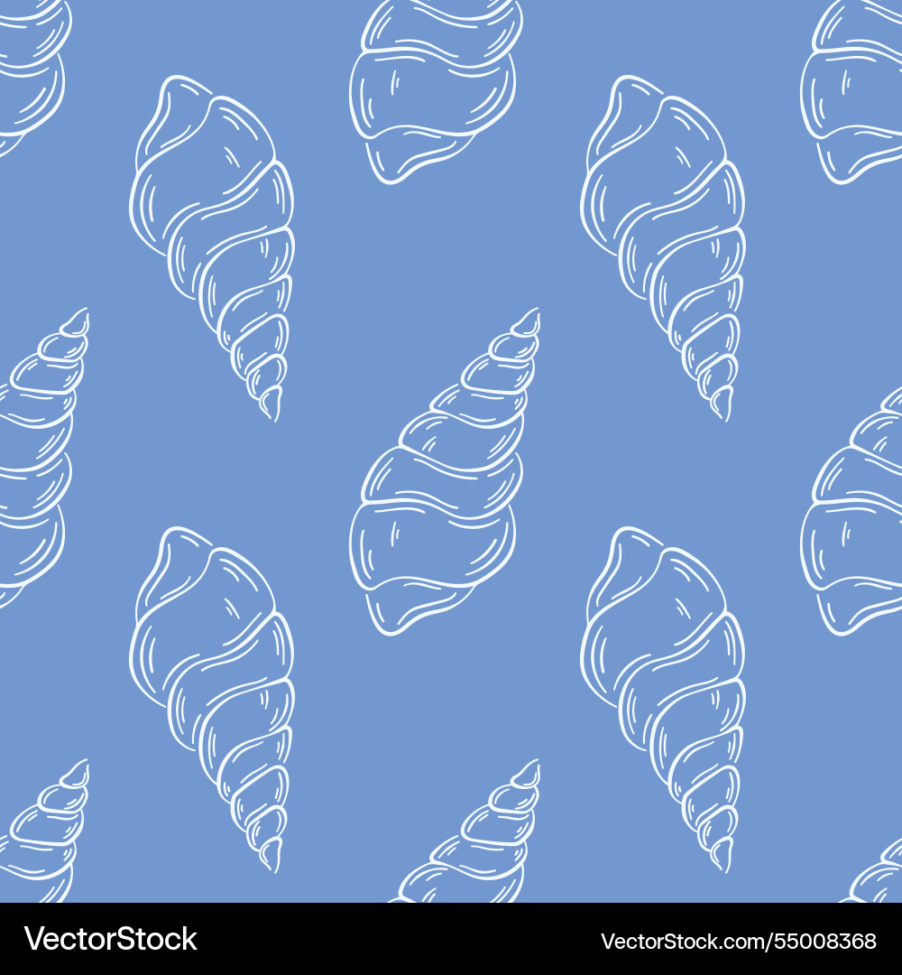 Seashell seamless pattern in flat line art style Seashell seamless pattern in flat line art style vector image