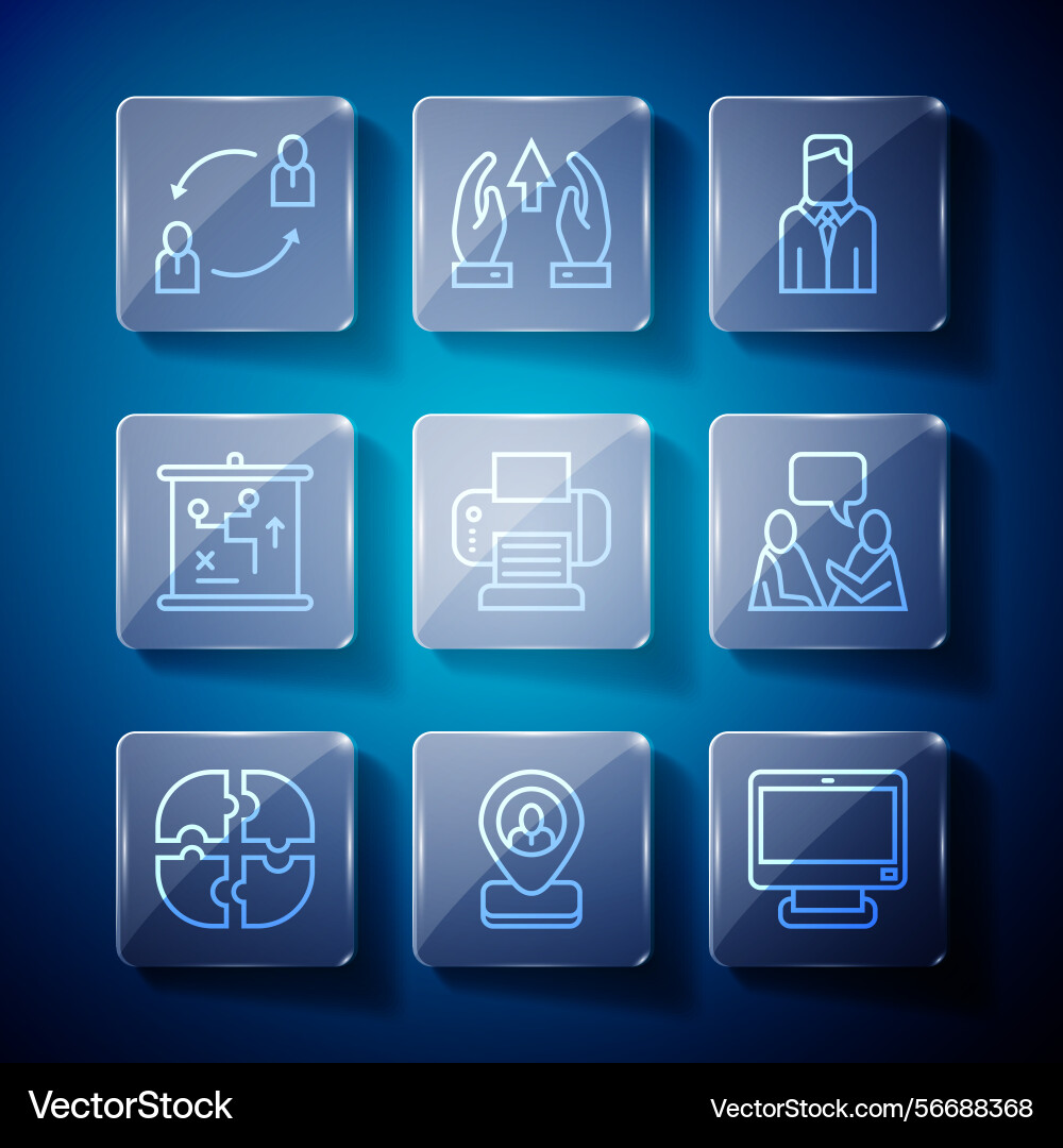 Set line piece of puzzle worker location computer Set line piece of puzzle worker location computer vector image