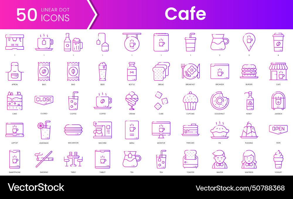 Set of cafe icons gradient style icon bundle Set of cafe icons gradient style icon bundle Vector Image