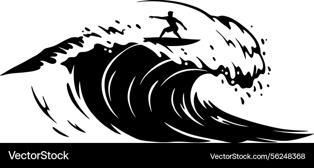 Surfer riding a dynamic wave in minimal style Vector Image