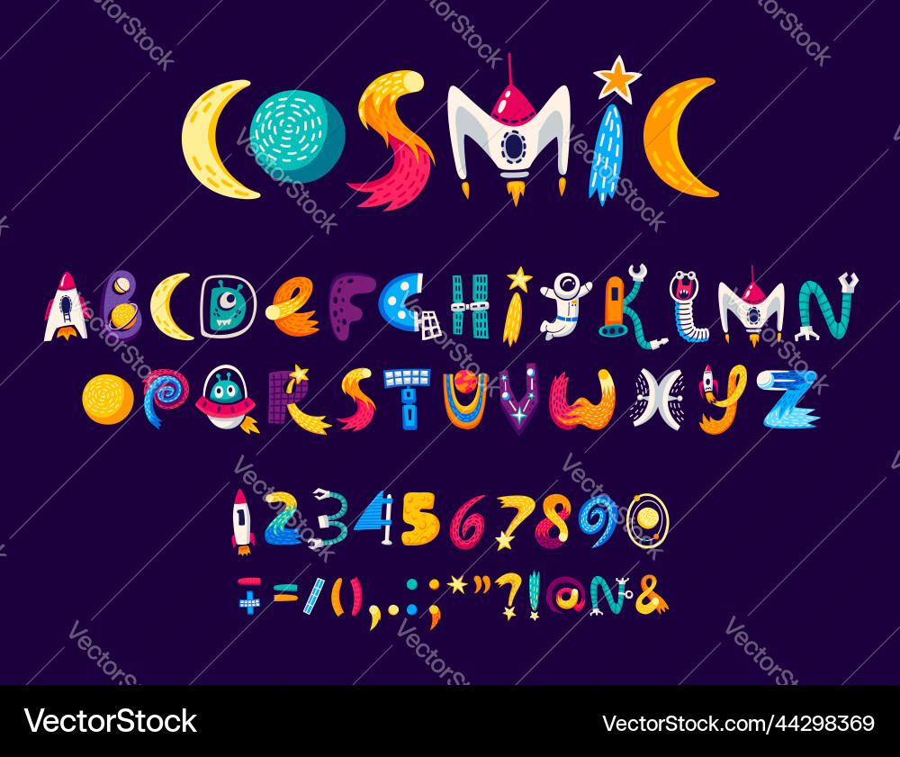 Cartoon Space Font - Galaxy & Universe Vector Image