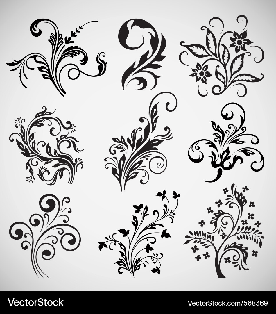 Floral Swirl Ornament Set vector image