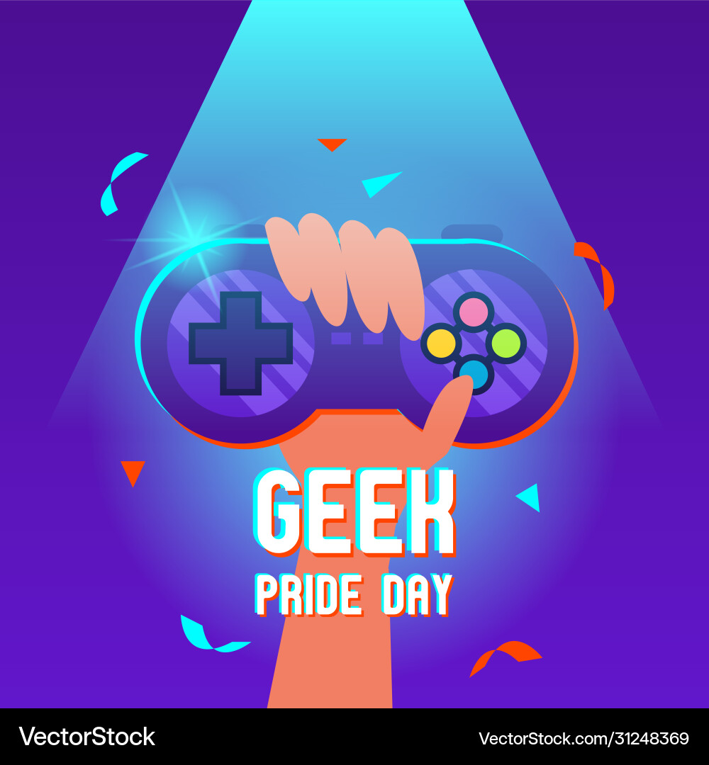 Geek pride day with hand holding joystick design Geek pride day with hand holding joystick design Vector Image