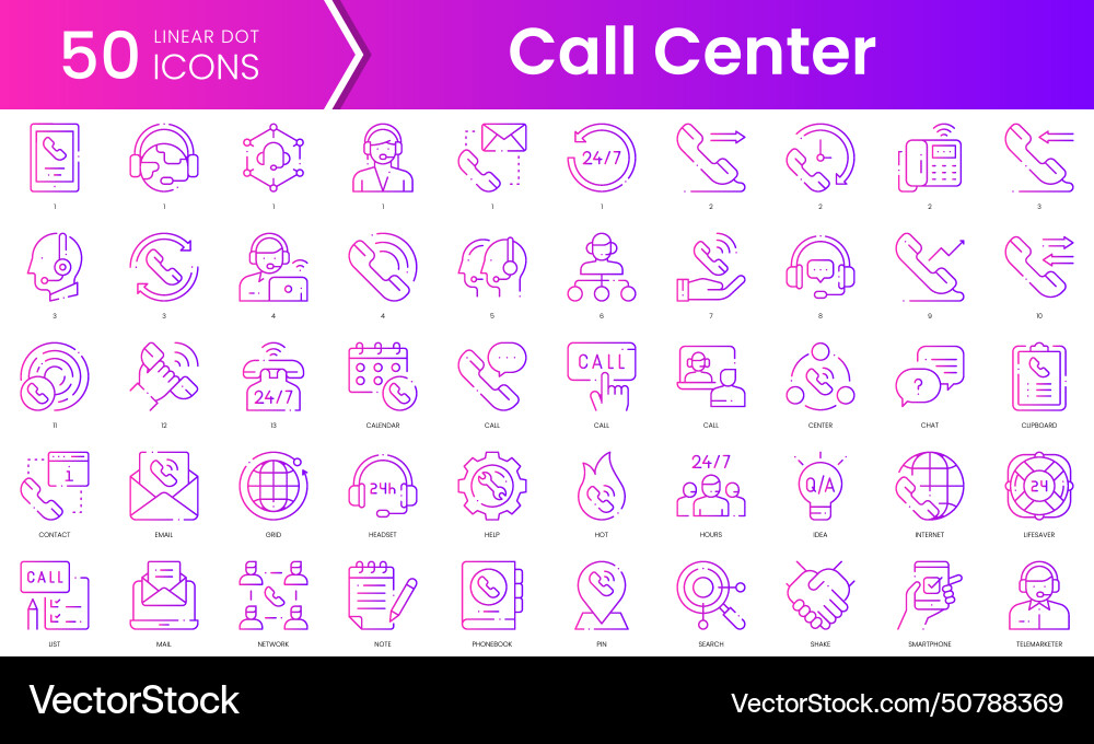 Set of call center icons gradient style icon Set of call center icons gradient style icon vector image