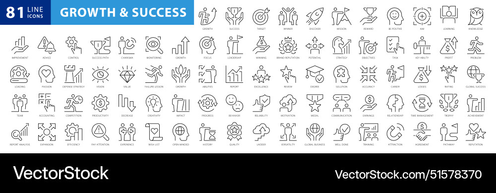 Growth & Success Line Icons Royalty Free Vector Image