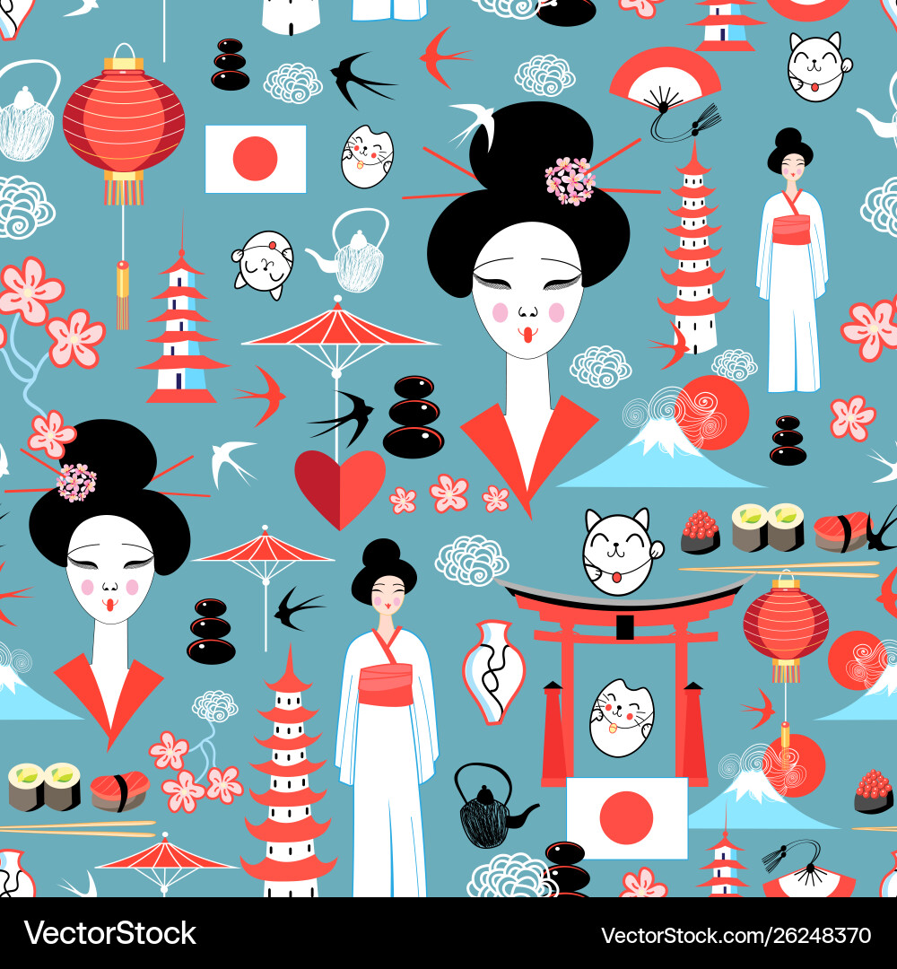 Pattern with various elements japanese Pattern with various elements japanese vector image
