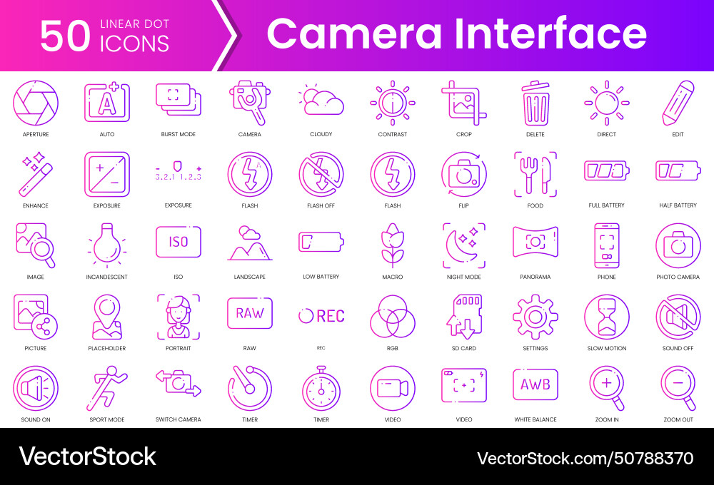 Set of camera interface icons gradient style icon Set of camera interface icons gradient style icon vector image