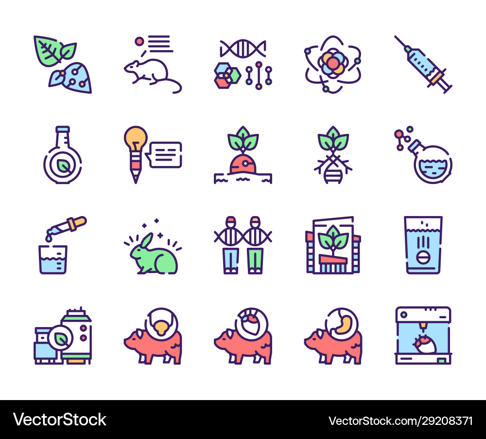 Bio technologies color linear icons set Bio technologies color linear icons set vector image