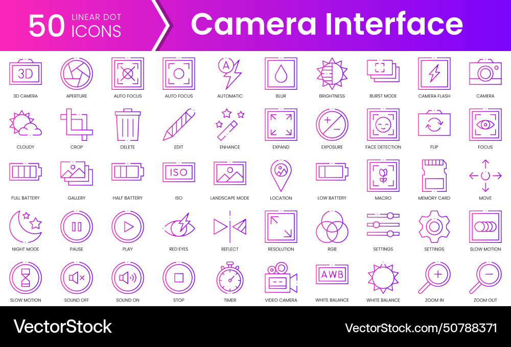 Set of camera interface icons gradient style icon Set of camera interface icons gradient style icon vector image